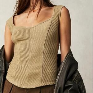 We The Free Boss Babe Gray Ribbed Sleeveless Tank Boho Top Women's size Large